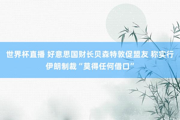 世界杯直播 好意思国财长贝森特敦促盟友 称实行伊朗制裁“莫得任何借口”