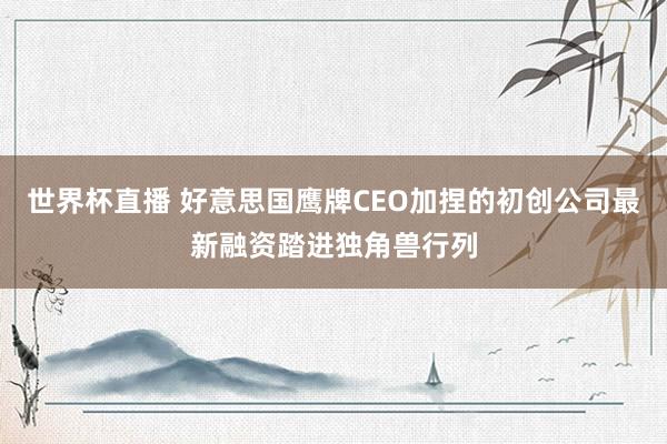 世界杯直播 好意思国鹰牌CEO加捏的初创公司最新融资踏进独角兽行列