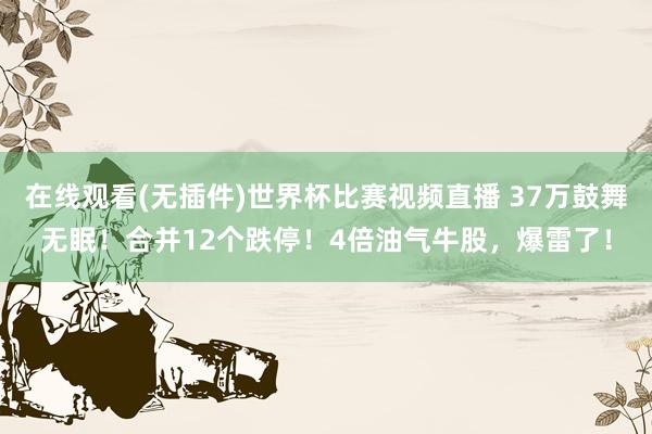 在线观看(无插件)世界杯比赛视频直播 37万鼓舞无眠！合并12个跌停！4倍油气牛股，爆雷了！