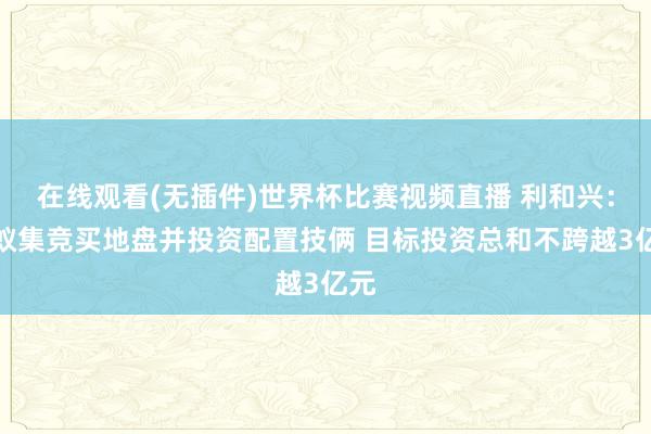 在线观看(无插件)世界杯比赛视频直播 利和兴：拟蚁集竞买地盘并投资配置技俩 目标投资总和不跨越3亿元
