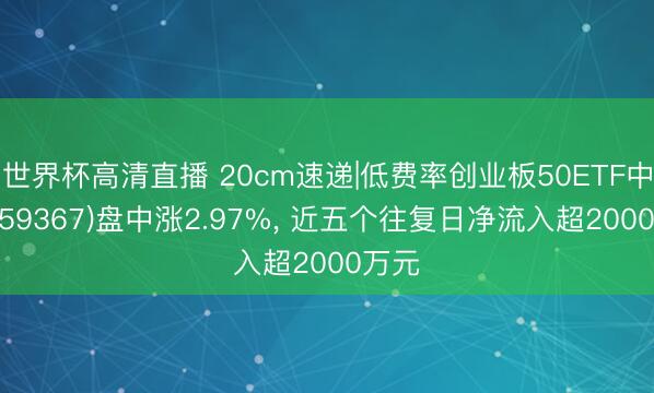世界杯高清直播 20cm速递|低费率创业板50ETF中原(159367)盘中涨2.97%， 近五个往复日净流入超2000万元