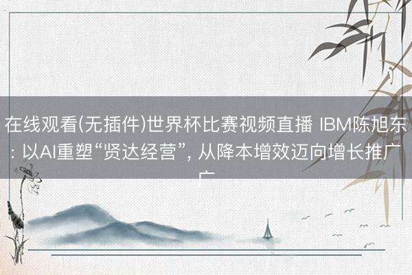 在线观看(无插件)世界杯比赛视频直播 IBM陈旭东: 以AI重塑“贤达经营”， 从降本增效迈向增长推广